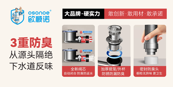 橱柜一股怪味！解决洗菜盆反味就选欧顺诺下水套装